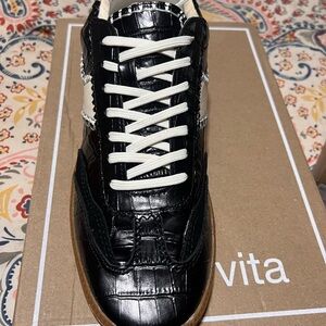 Dolce Vita Black Croc-Texture Sneaker with White Laces